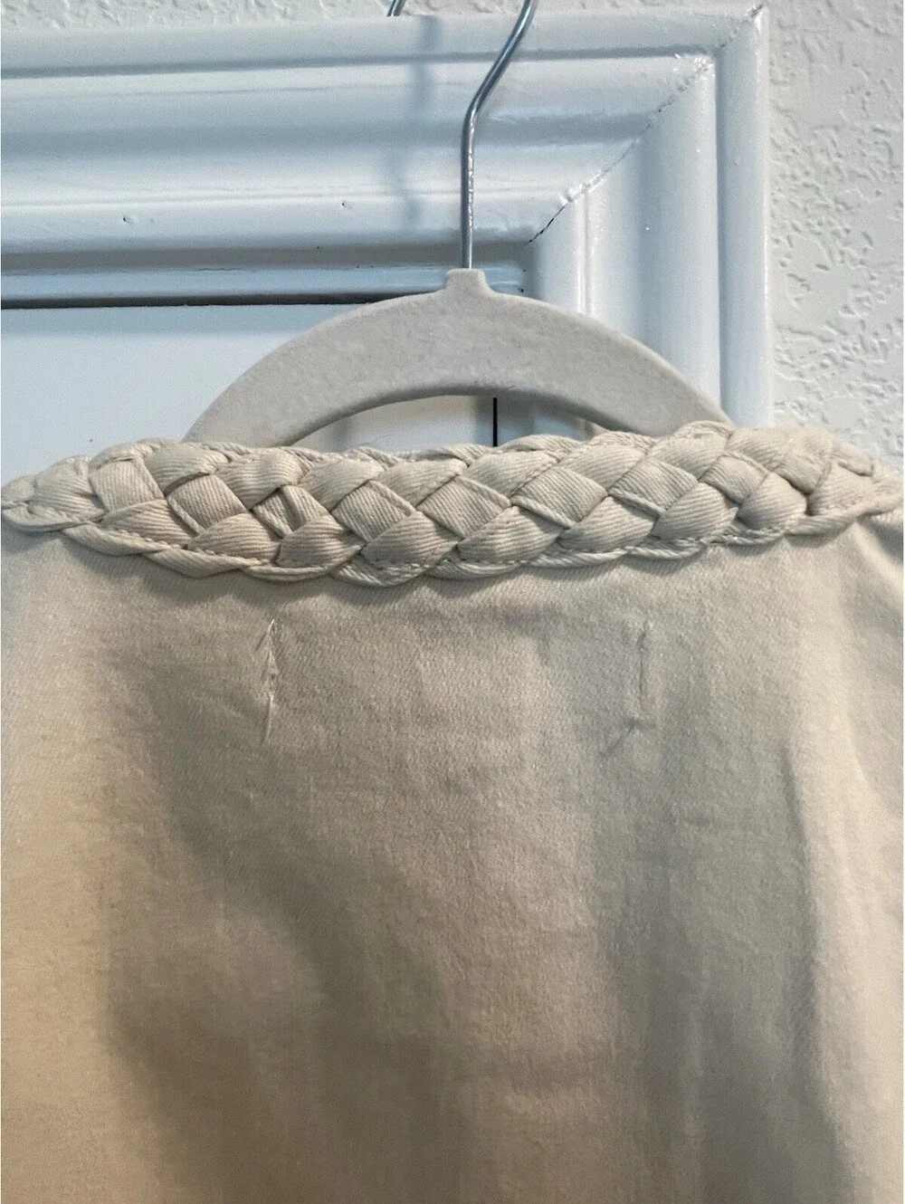 Established 1962 Cream Denim Jean Jacket Braided Trim And Collar